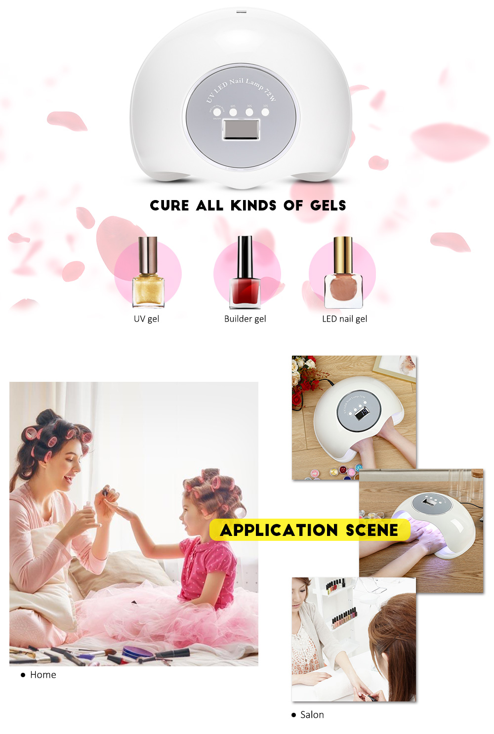 BQ - 72W 36 LEDs UV LED Manicure Tool Curing Nail Gel Dryer Lamp for Home Salon 