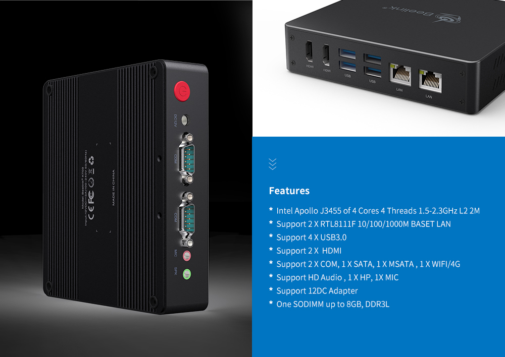 Beelink KT03 Client Computer Intel Apollo J3455 Intel HD Graphic 500 Support Windows and Linux Multiple Ways of Capacity Expansion 4 x USB3.0 2 x HDMI Beelink KT03 Client Computer Intel Apollo J3455 Intel HD Graphic 500 Support Windows and Linux Multiple Ways of Capacity Expansion 4 x USB3.0 2 x HDMI