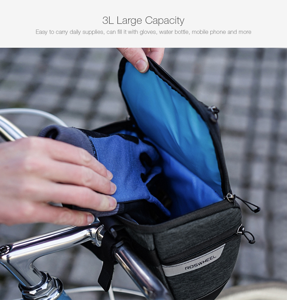 ROSWHEEL 111459 3L Capacity Bike Front Handlebar Bag Bicycle Basket ROSWHEEL 111459 3L Capacity Bike Front Handlebar Bag Bicycle Basket