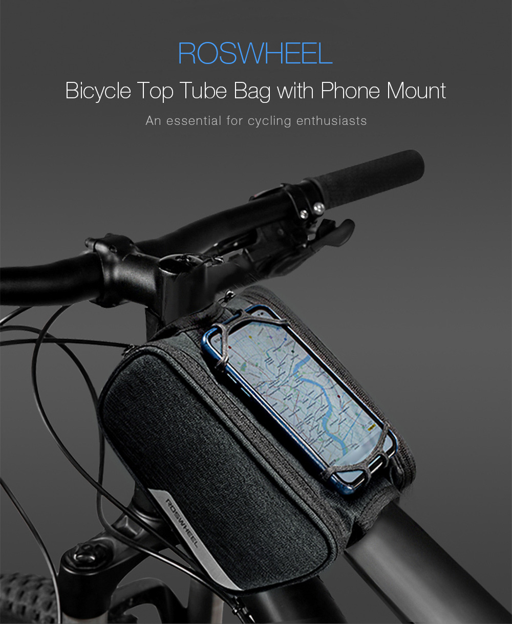 ROSWHEEL 121461 Bicycle Top Tube Pannier Bike Frame Bag with Phone Mount Holder ROSWHEEL 121461 Bicycle Top Tube Pannier Bike Frame Bag with Phone Mount Holder