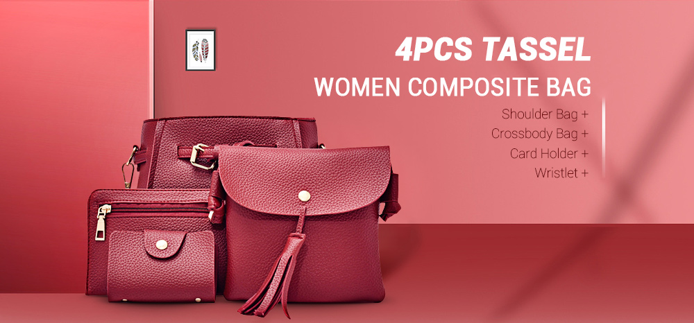 4pcs Elegant Tassel Women Shoulder Crossbody Composite Bag Card Holder Wristlet 4pcs Elegant Tassel Women Shoulder Crossbody Composite Bag Card Holder Wristlet