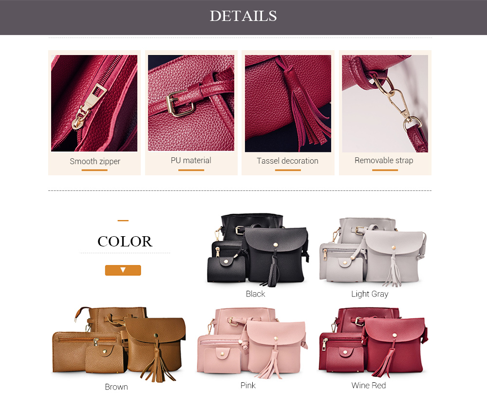 4pcs Elegant Tassel Women Shoulder Crossbody Composite Bag Card Holder Wristlet 4pcs Elegant Tassel Women Shoulder Crossbody Composite Bag Card Holder Wristlet
