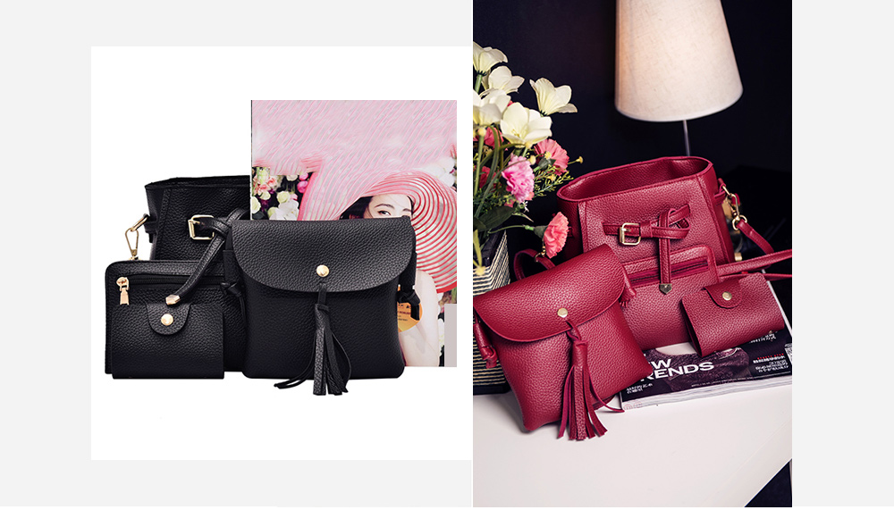 4pcs Elegant Tassel Women Shoulder Crossbody Composite Bag Card Holder Wristlet 4pcs Elegant Tassel Women Shoulder Crossbody Composite Bag Card Holder Wristlet