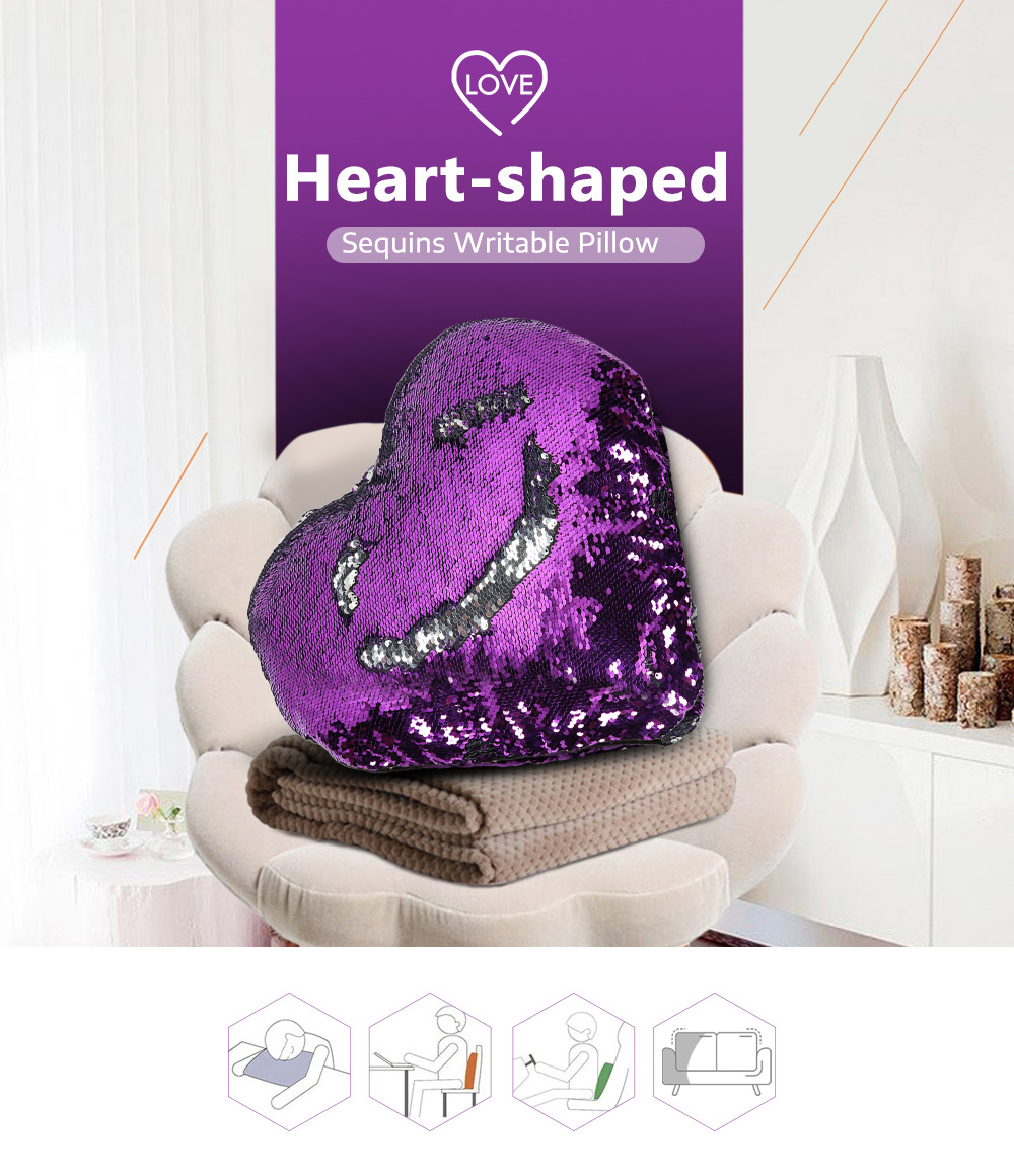Heart-shaped Shining Sequins Writable Pillow PP Cotton for Bedroom Sofa Car Heart-shaped Shining Sequins Writable Pillow PP Cotton for Bedroom Sofa Car