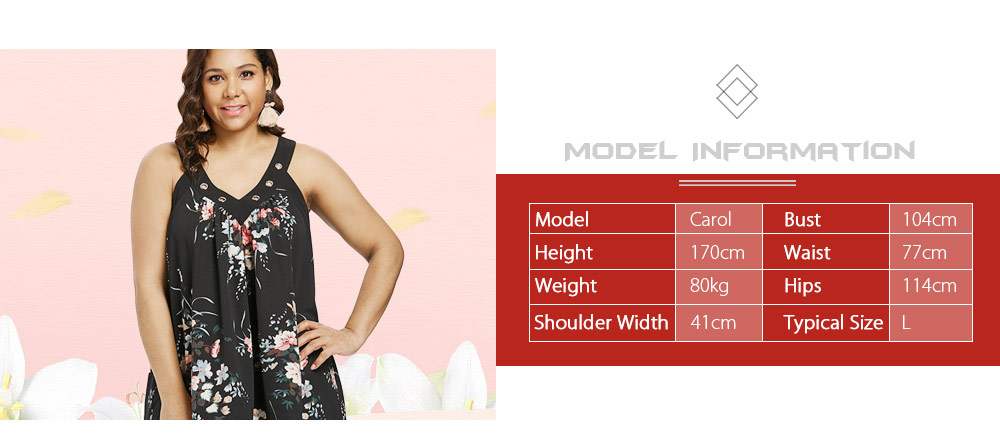 Plus Size Eyelet Insert Floral Print Tank Top 