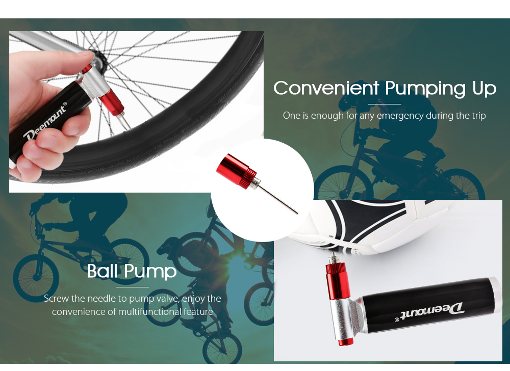 Deemount Portable Mini Bicycle Air Pump Ultra-light Inflator A / V and F / V Deemount Portable Mini Bicycle Air Pump Ultra-light Inflator A / V and F / V