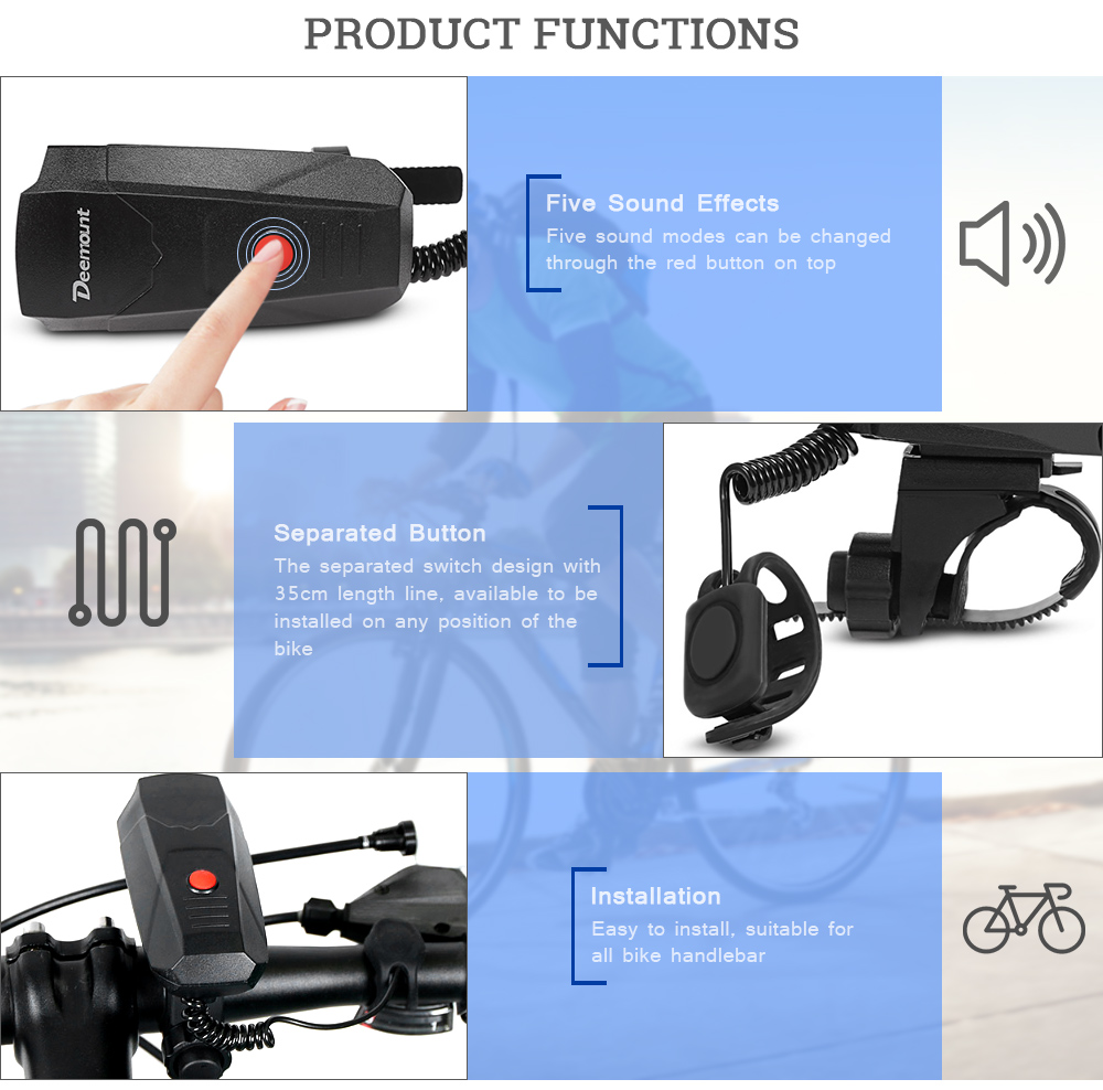 Deemount Digital Cycling Horns Bicycle Handlebar Ring Bell Alarm for Safety Deemount Digital Cycling Horns Bicycle Handlebar Ring Bell Alarm for Safety