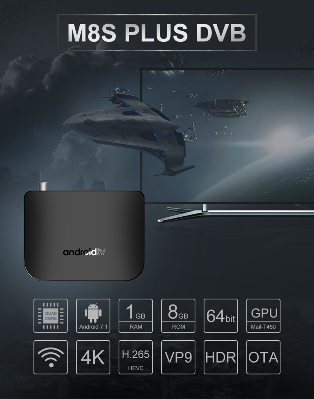 MECOOL M8S Plus DVB - T2 / T / C TV Box Amlogic S905D Android 7.1 1GB RAM + 8GB ROM 2.4G WiFi 100Mbps BT4.1 Support 4K H.265 MECOOL M8S Plus DVB - T2 / T / C TV Box Amlogic S905D Android 7.1 1GB RAM + 8GB ROM 2.4G WiFi 100Mbps BT4.1 Support 4K H.265