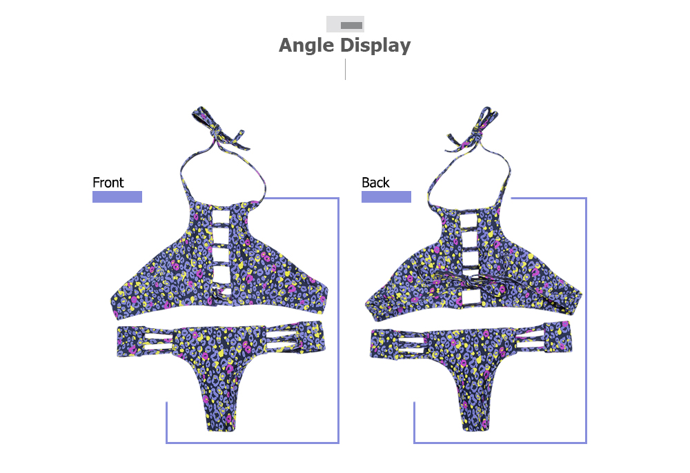 Halter Neck Backless Cut Out Print Tied Low Waist Women Bikini Set Halter Neck Backless Cut Out Print Tied Low Waist Women Bikini Set