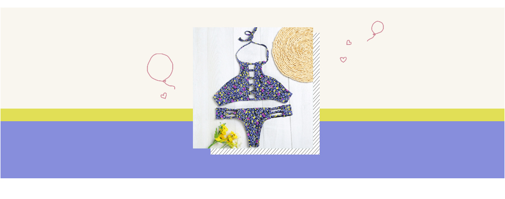 Halter Neck Backless Cut Out Print Tied Low Waist Women Bikini Set Halter Neck Backless Cut Out Print Tied Low Waist Women Bikini Set