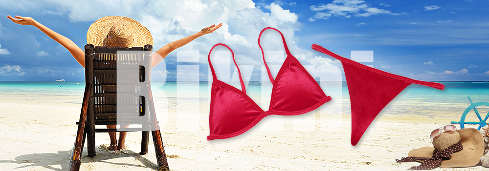 Spaghetti Strap Padded Backless Low Waist Velour Women Bikini Set Spaghetti Strap Padded Backless Low Waist Velour Women Bikini Set