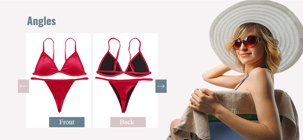 Spaghetti Strap Padded Backless Low Waist Velour Women Bikini Set Spaghetti Strap Padded Backless Low Waist Velour Women Bikini Set