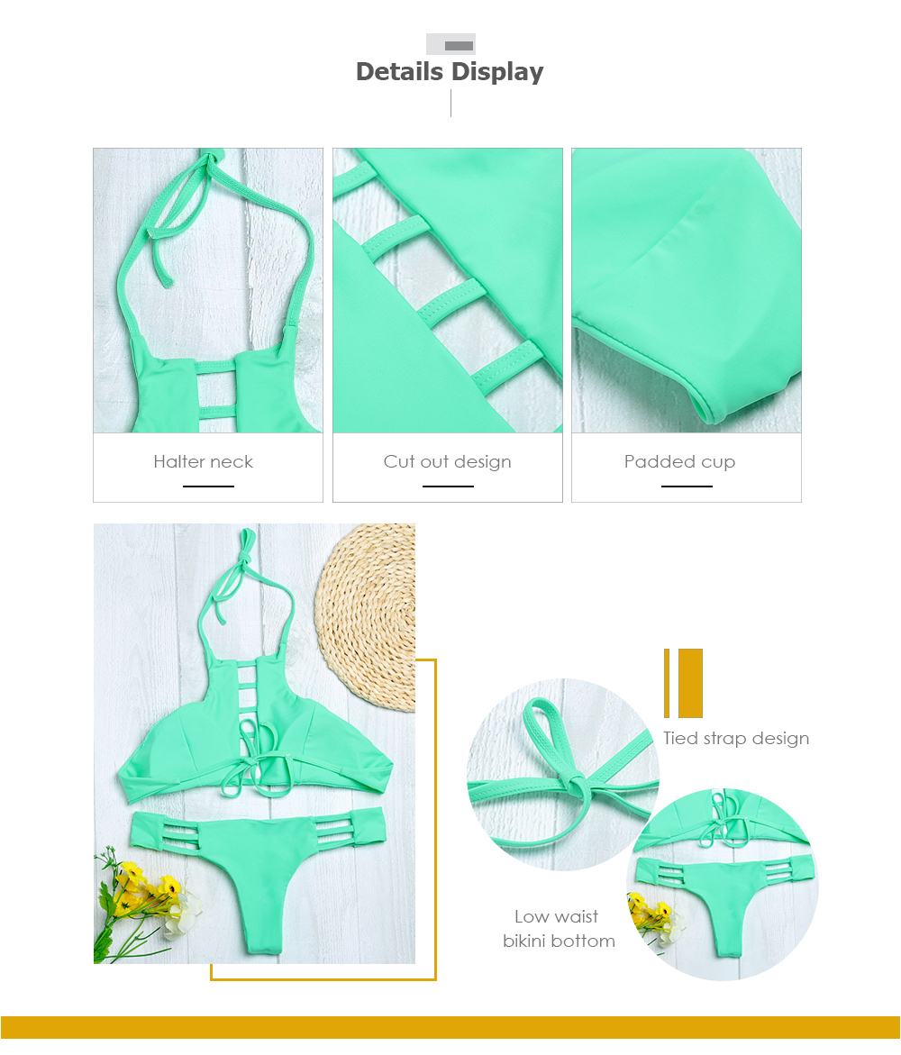 Halter Neck Backless Cut Out Tied Strap Low Waist Women Bikini Set Halter Neck Backless Cut Out Tied Strap Low Waist Women Bikini Set