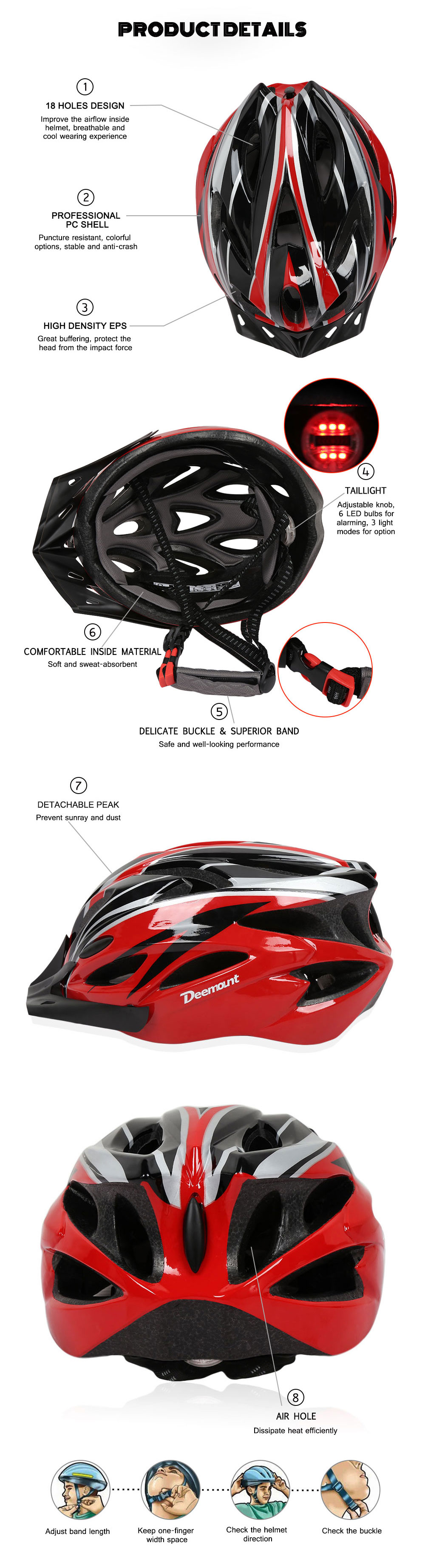 Deemount Cycling Helmet All-round Protection EPS Back Taillight Riding Device Deemount Cycling Helmet All-round Protection EPS Back Taillight Riding Device