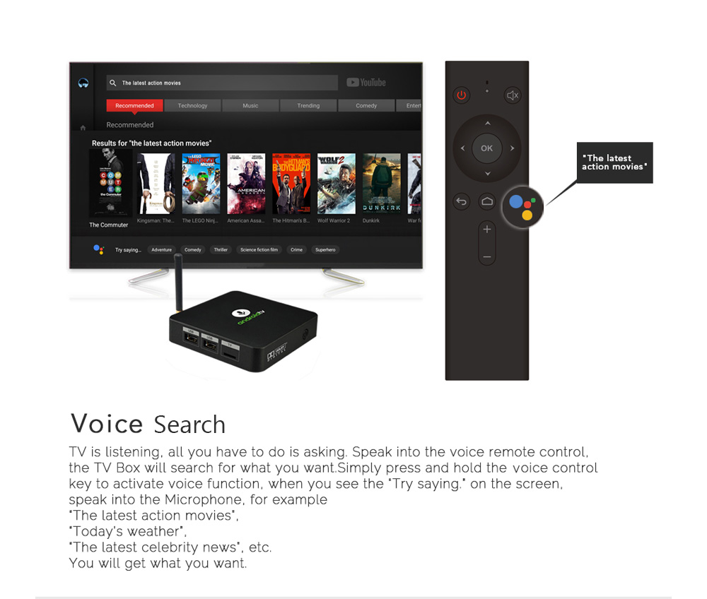 MECOOL KM8 Google Certified Android TV Box with Voice Remote Amlogic S905X Android 8.0 2GB RAM + 16GB ROM VP9 HDR10 Dolby Audio Support Youtube 4K MECOOL KM8 Google Certified Android TV Box with Voice Remote Amlogic S905X Android 8.0 2GB RAM + 16GB ROM VP9 HDR10 Dolby Audio Support Youtube 4K