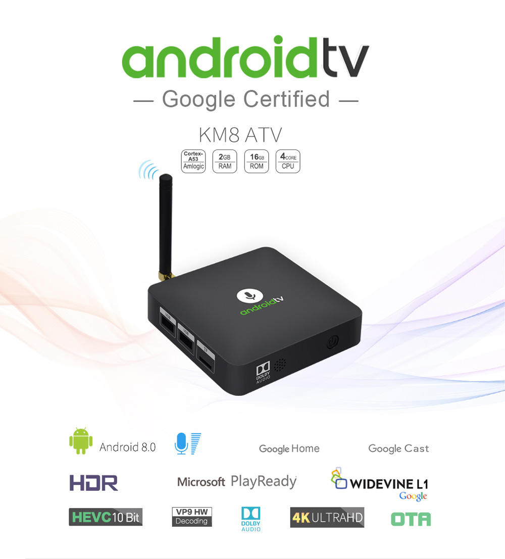 MECOOL KM8 Google Certified Android TV Box with Voice Remote Amlogic S905X Android 8.0 2GB RAM + 16GB ROM VP9 HDR10 Dolby Audio Support Youtube 4K MECOOL KM8 Google Certified Android TV Box with Voice Remote Amlogic S905X Android 8.0 2GB RAM + 16GB ROM VP9 HDR10 Dolby Audio Support Youtube 4K