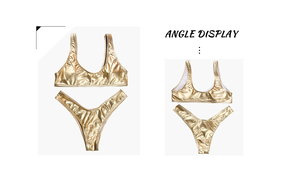Shoulder Strap Backless Padded Foil Solid Color Low Waist Women Bikini Set Shoulder Strap Backless Padded Foil Solid Color Low Waist Women Bikini Set
