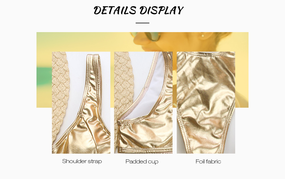 Shoulder Strap Backless Padded Foil Solid Color Low Waist Women Bikini Set Shoulder Strap Backless Padded Foil Solid Color Low Waist Women Bikini Set