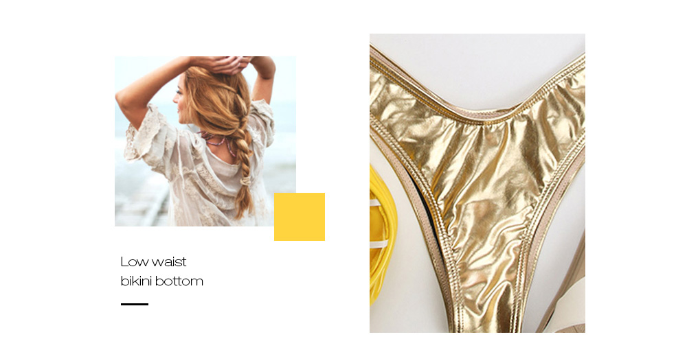 Shoulder Strap Backless Padded Foil Solid Color Low Waist Women Bikini Set Shoulder Strap Backless Padded Foil Solid Color Low Waist Women Bikini Set