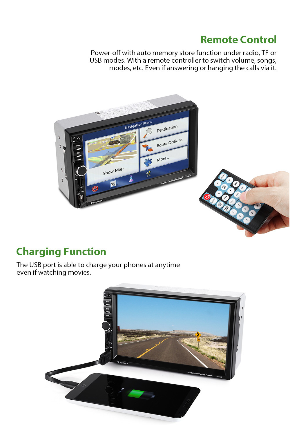 Rectangle 7021G 7 inch Car MP5 Player Bluetooth FM Radio GPS with Built-in Map