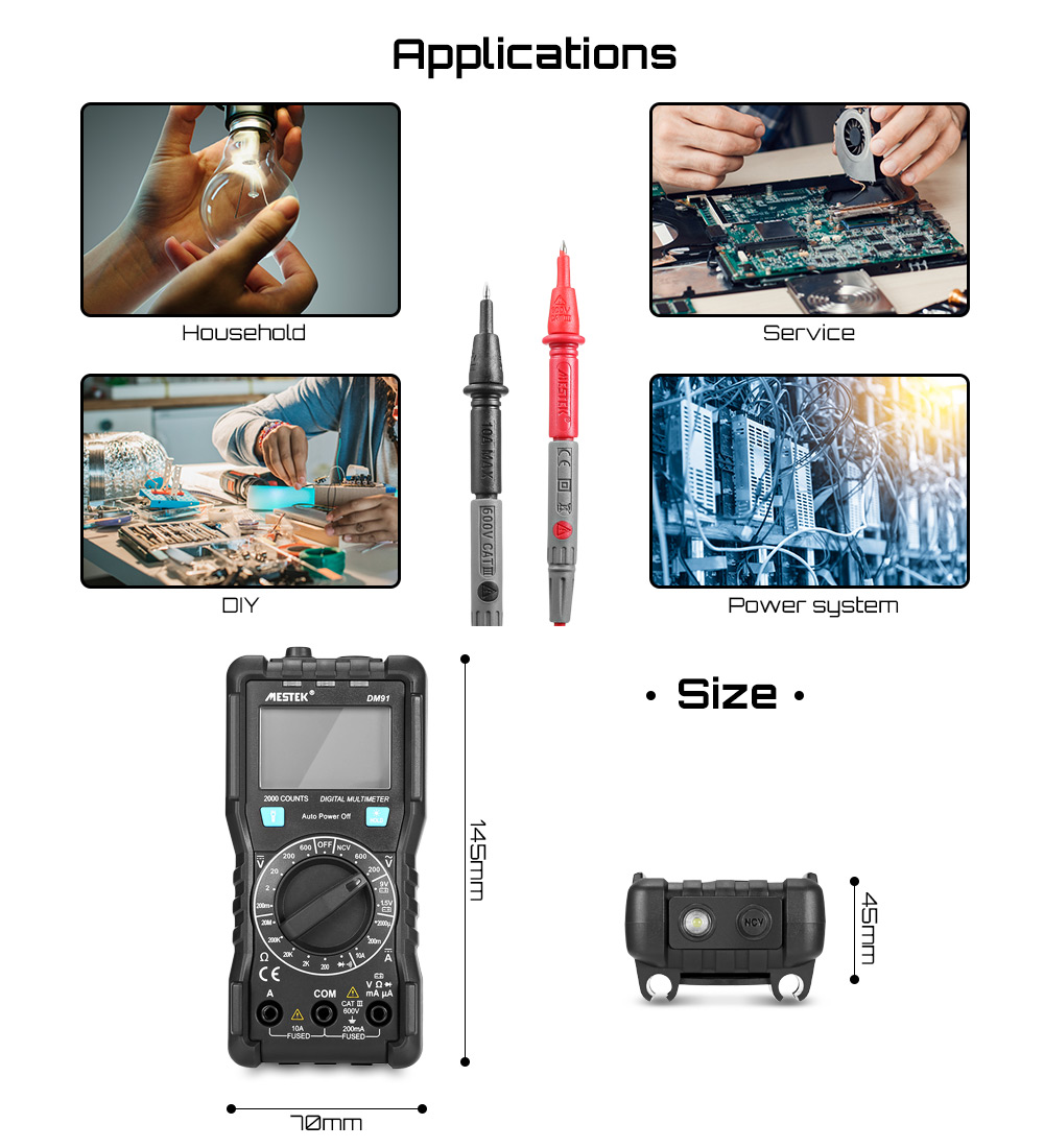 MESTEK DM91 Handheld LCD Digital Multimeter 1999 Counts Manual Ranging Tool MESTEK DM91 Handheld LCD Digital Multimeter 1999 Counts Manual Ranging Tool