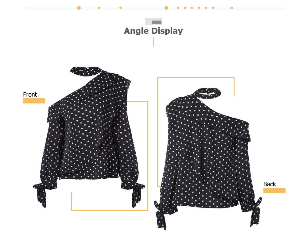 Halter Asymmetrical Shoulder Long Sleeve Tied Bowknot Dotted Women Blouse Halter Asymmetrical Shoulder Long Sleeve Tied Bowknot Dotted Women Blouse