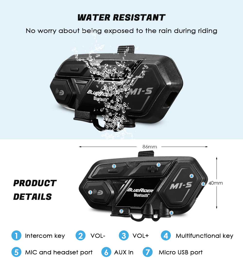 BLUERIDER M1 - S Motorcycle Helmet Bluetooth 4.1 4000m Intercom System BLUERIDER M1 - S Motorcycle Helmet Bluetooth 4.1 4000m Intercom System