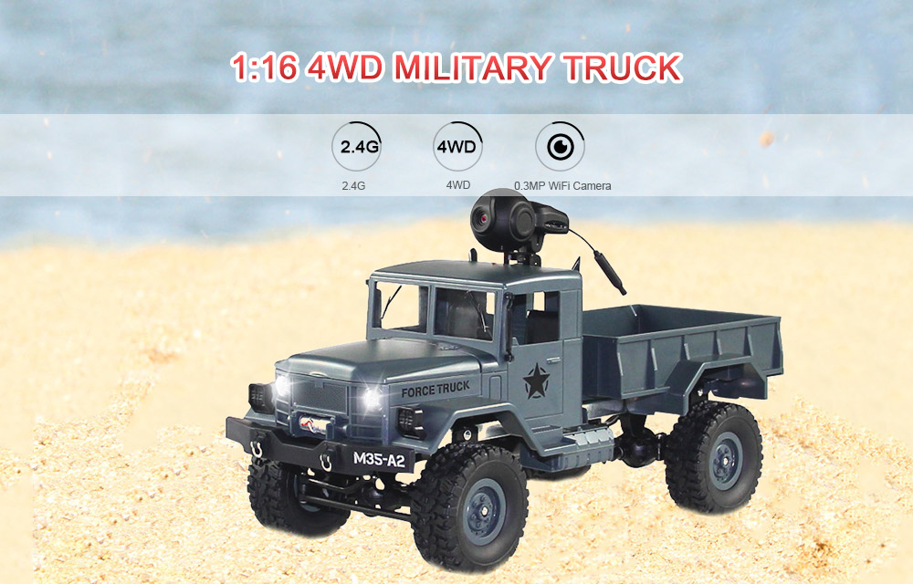 FY001A 1/16 WiFi 0.3MP Brushed Military Truck 2.4G 4WD Off-road Car RTR with Front Light FY001A 1/16 WiFi 0.3MP Brushed Military Truck 2.4G 4WD Off-road Car RTR with Front Light