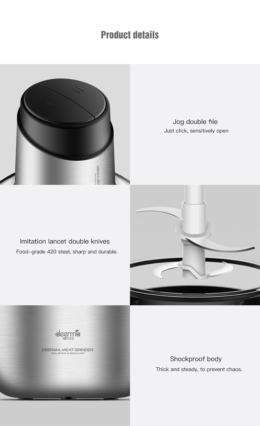 Deerma DEM - JR01 Stainless Steel Meat Grinder Chopper from Xiaomi Youpin Deerma DEM - JR01 Stainless Steel Meat Grinder Chopper from Xiaomi Youpin