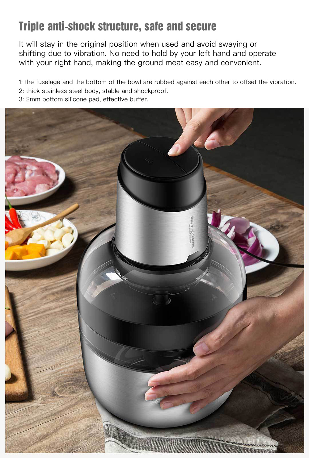 Deerma DEM - JR01 Stainless Steel Meat Grinder Chopper from Xiaomi Youpin Deerma DEM - JR01 Stainless Steel Meat Grinder Chopper from Xiaomi Youpin