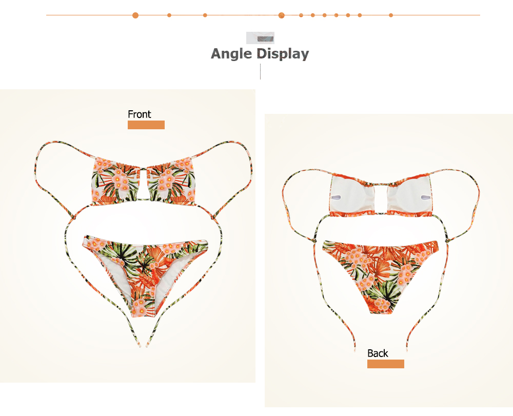 Women Sexy Floral Print Tied Strap Backless Two-piece Swimwear Bikini Set 