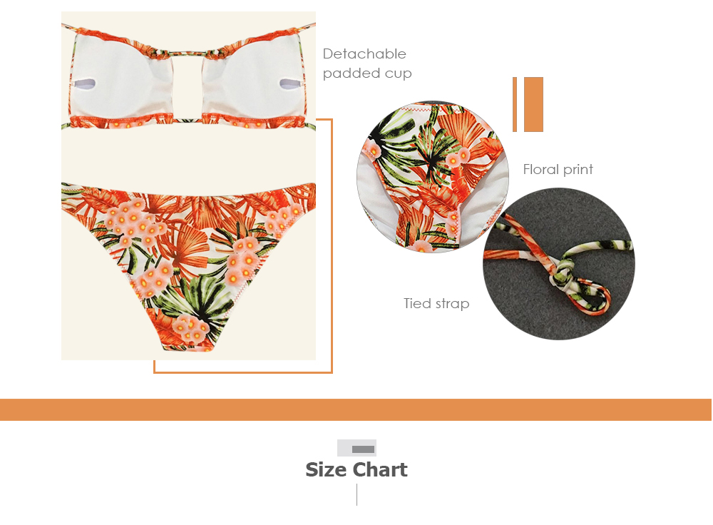 Women Sexy Floral Print Tied Strap Backless Two-piece Swimwear Bikini Set 