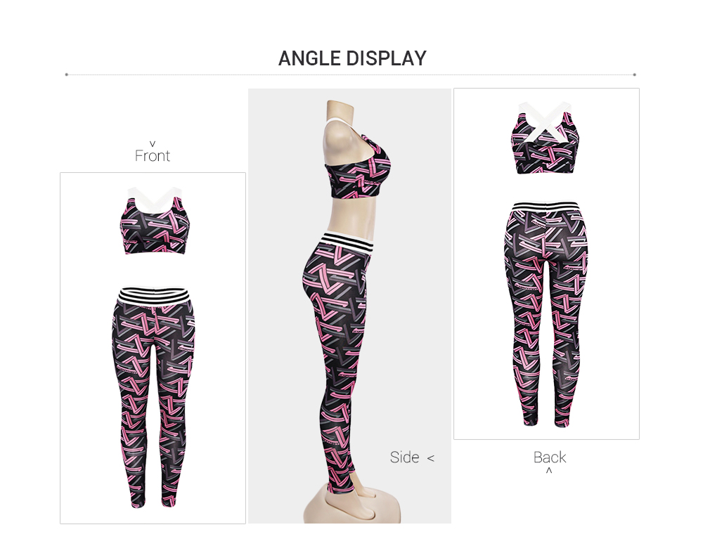 Trendy Print Round Neck Sleeveless Cross Strap Two-piece Women Yoga Sports Suit