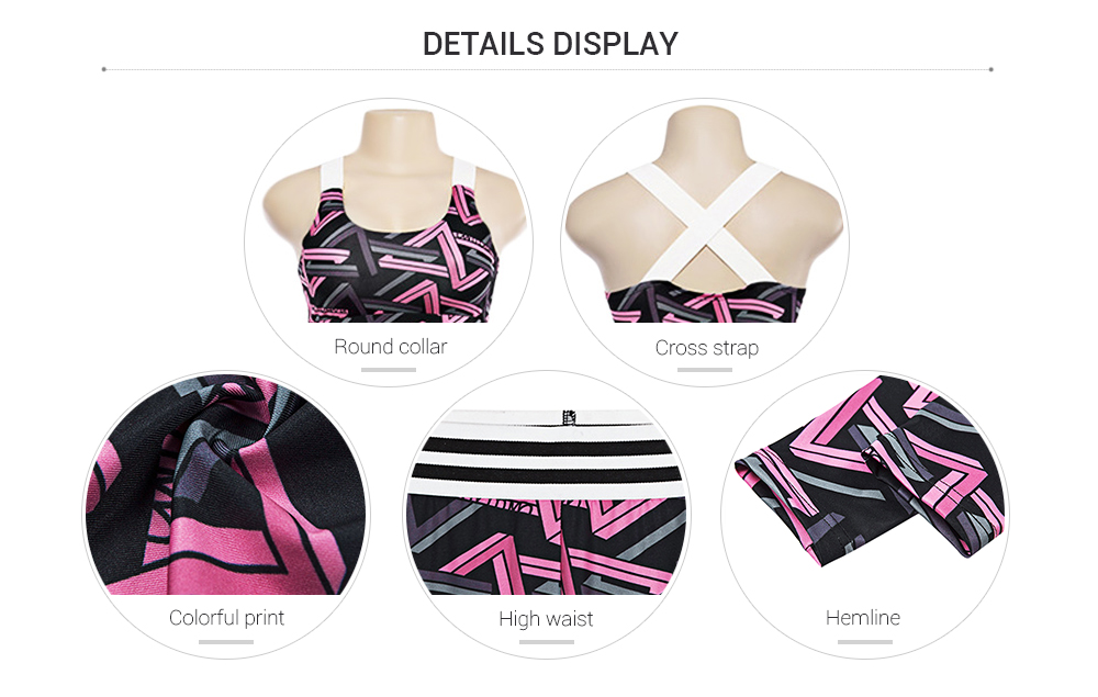 Trendy Print Round Neck Sleeveless Cross Strap Two-piece Women Yoga Sports Suit