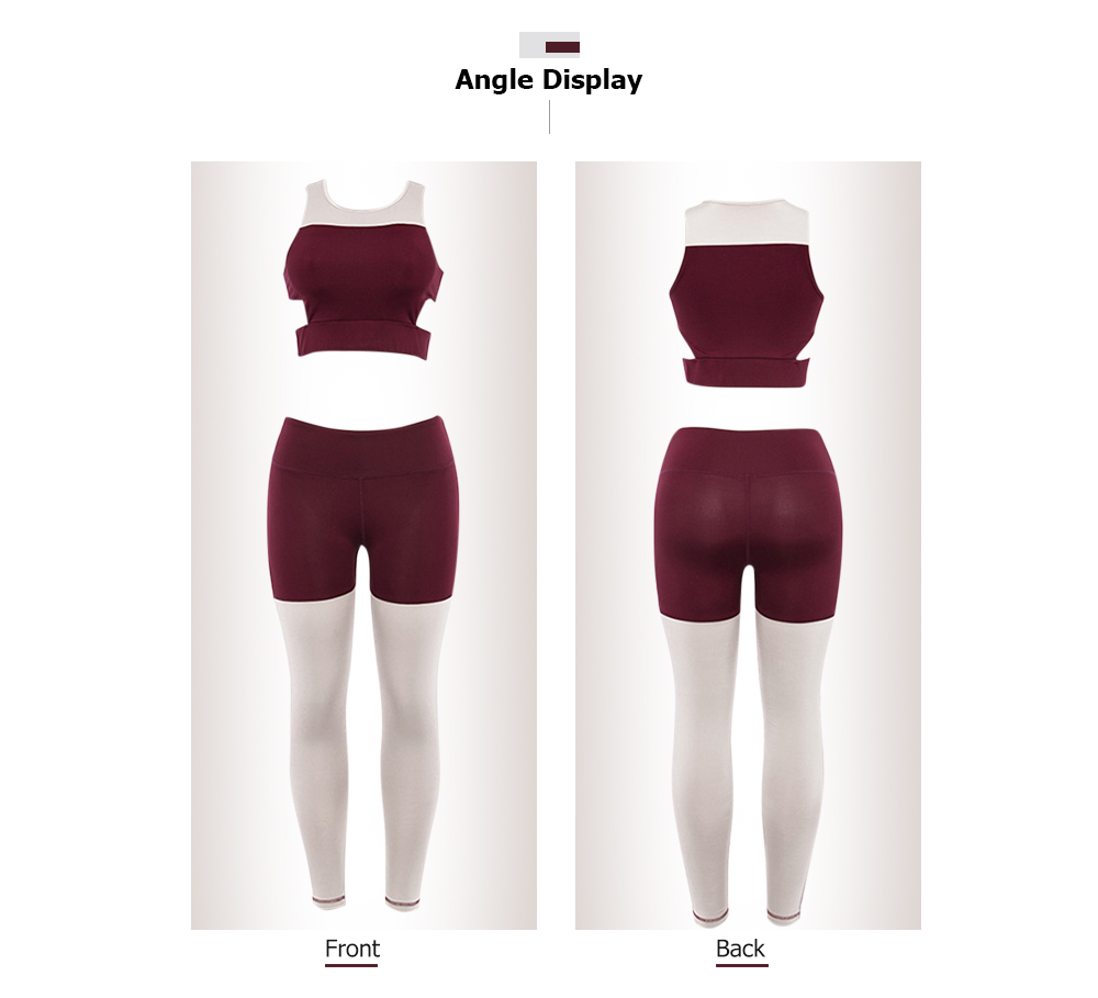 Round Collar Sleeveless Color Blocking Cut Out Yoga Women Sports Suit