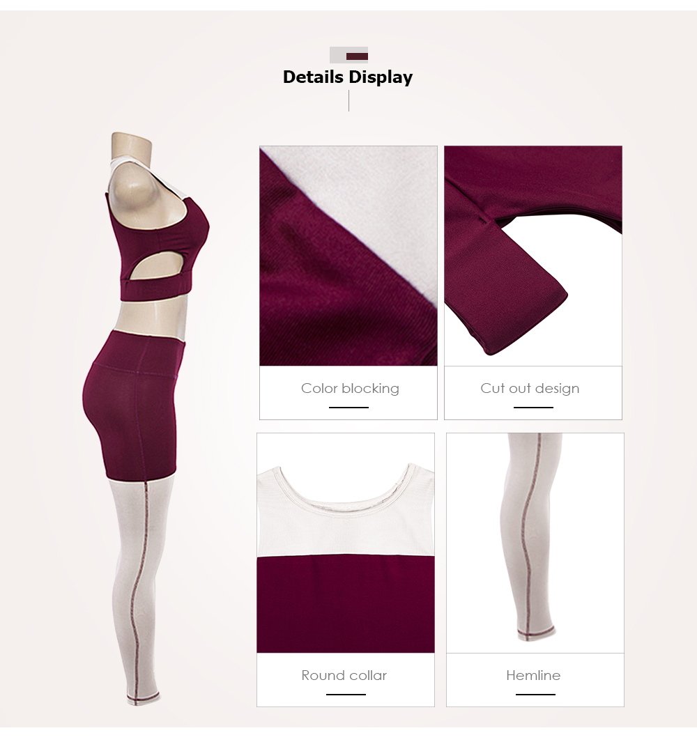 Round Collar Sleeveless Color Blocking Cut Out Yoga Women Sports Suit