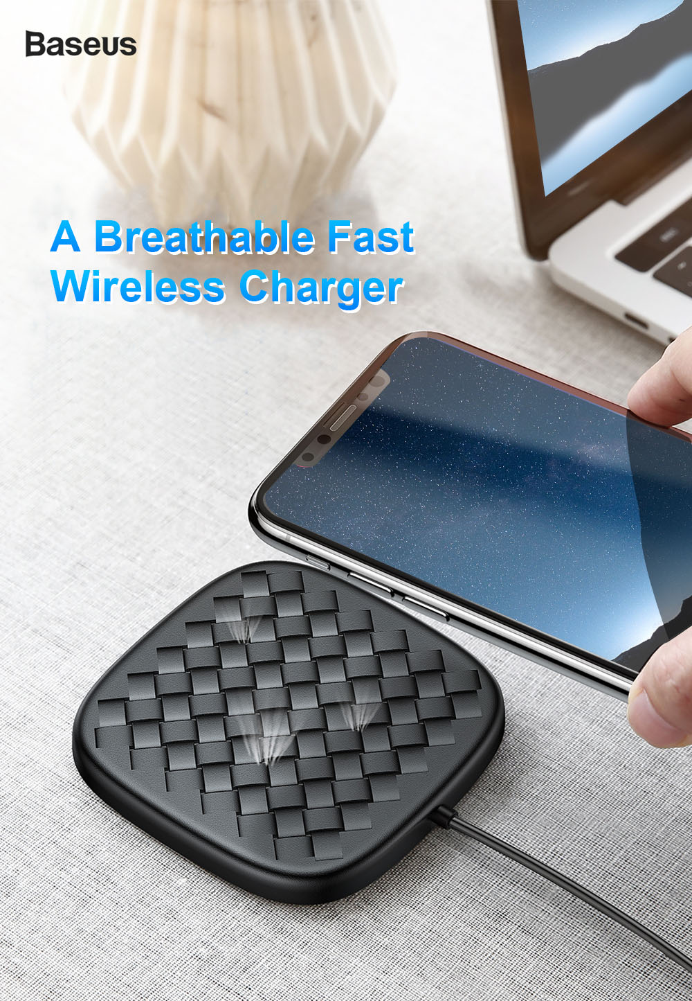 Baseus BSWC - P13 Fast Wireless Charger Woven Leather Charging Pad 10W Baseus BSWC - P13 Fast Wireless Charger Woven Leather Charging Pad 10W