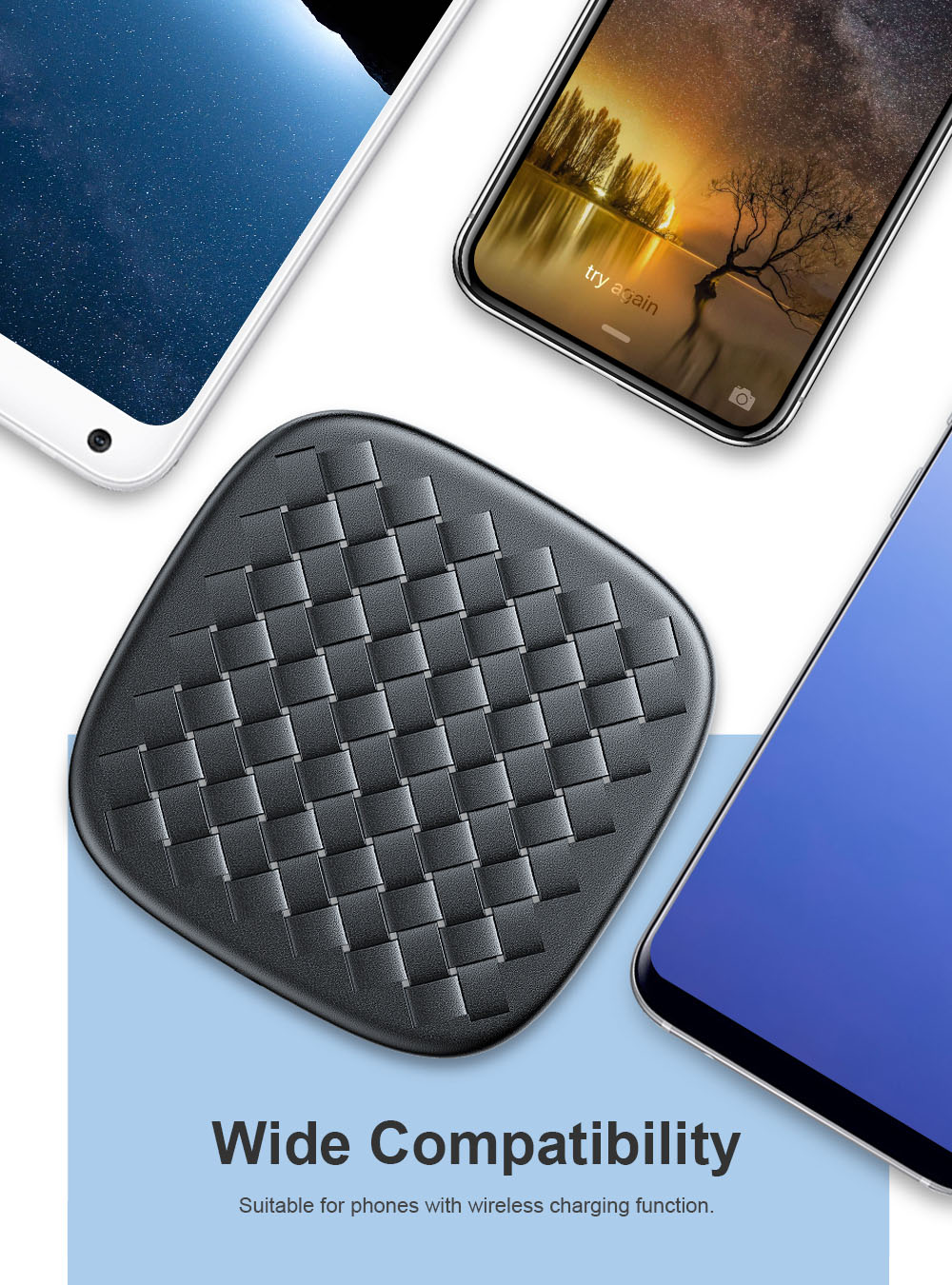 Baseus BSWC - P13 Fast Wireless Charger Woven Leather Charging Pad 10W Baseus BSWC - P13 Fast Wireless Charger Woven Leather Charging Pad 10W
