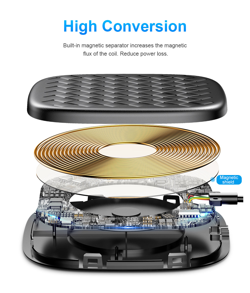 Baseus BSWC - P13 Fast Wireless Charger Woven Leather Charging Pad 10W Baseus BSWC - P13 Fast Wireless Charger Woven Leather Charging Pad 10W