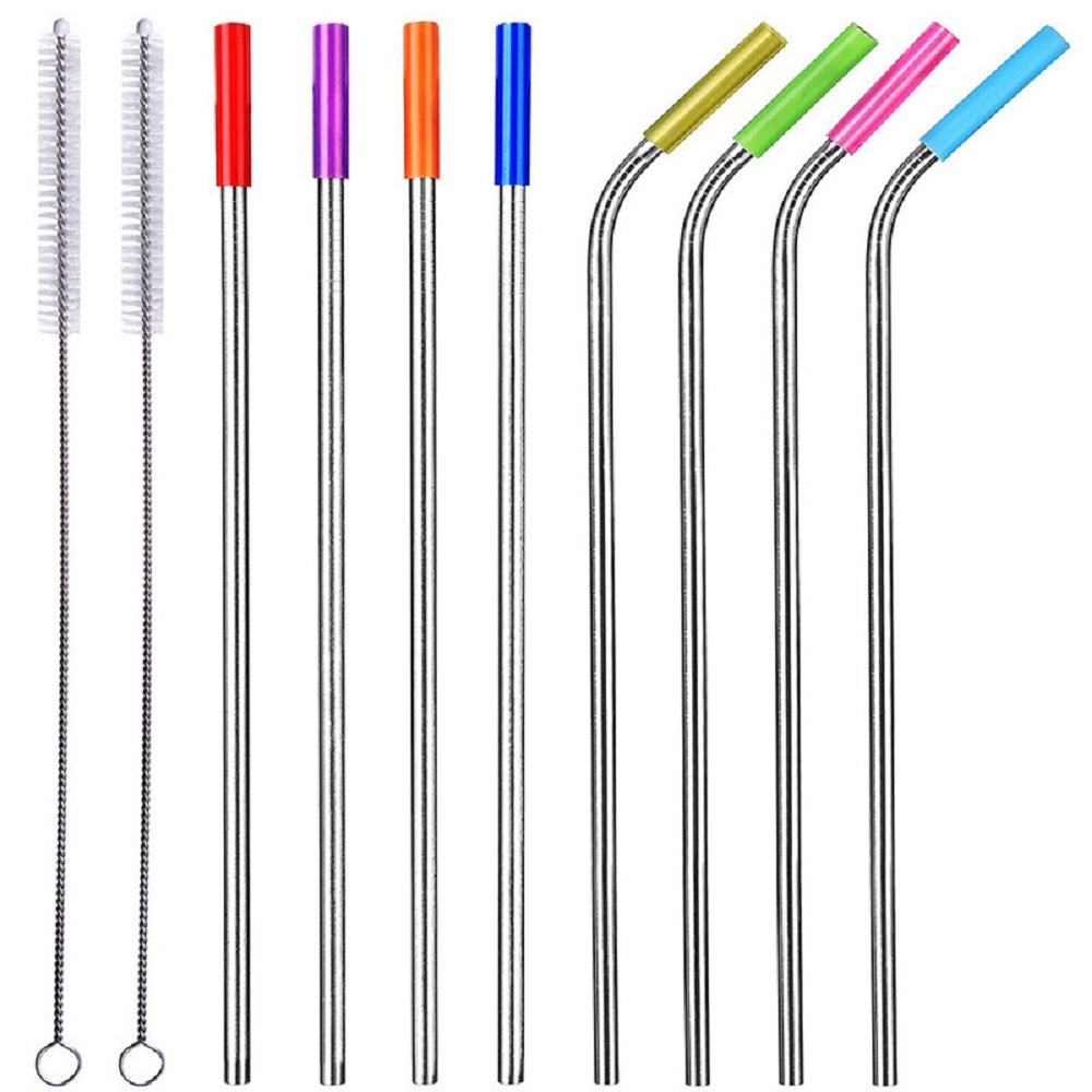 Reusable Stainless Steel Drinking Straws with Silicone Tips Cleaning Brush Reusable Stainless Steel Drinking Straws with Silicone Tips Cleaning Brush