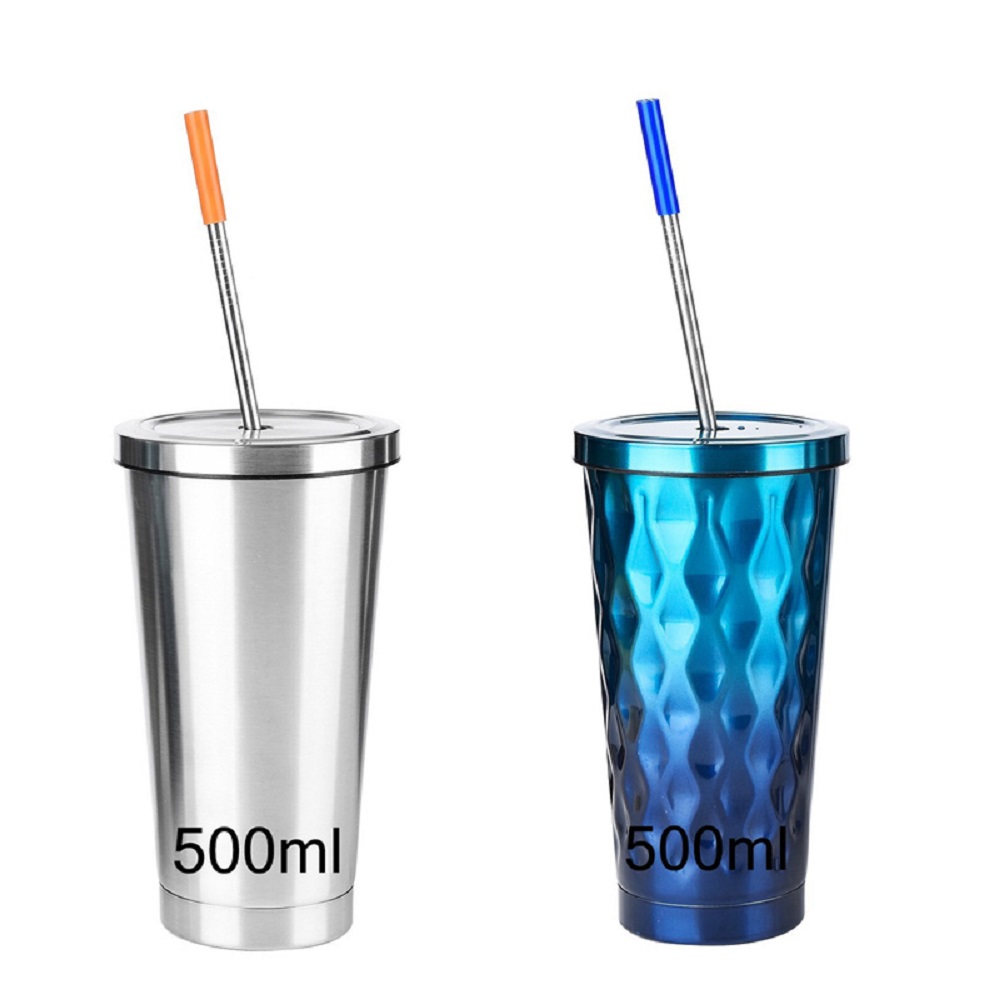 Reusable Stainless Steel Drinking Straws with Silicone Tips Cleaning Brush