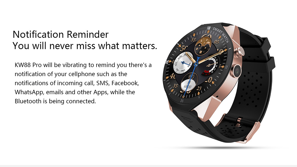 KingWear KW88 Pro 3G Smartwatch Phone 1.39 inch Android 7.0 MTK6580 Quad Core 1.3GHz 1GB RAM 16GB ROM Sedentary Reminder Bluetooth 4.0 350mAh Built-in KingWear KW88 Pro 3G Smartwatch Phone 1.39 inch Android 7.0 MTK6580 Quad Core 1.3GHz 1GB RAM 16GB ROM Sedentary Reminder Bluetooth 4.0 350mAh Built-in