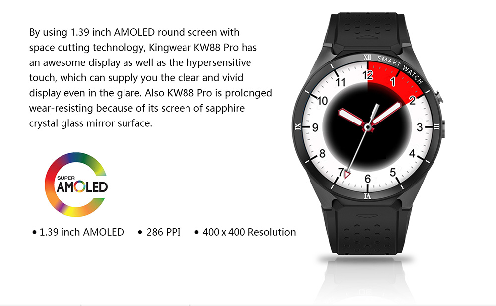 KingWear KW88 Pro 3G Smartwatch Phone 1.39 inch Android 7.0 MTK6580 Quad Core 1.3GHz 1GB RAM 16GB ROM Sedentary Reminder Bluetooth 4.0 350mAh Built-in KingWear KW88 Pro 3G Smartwatch Phone 1.39 inch Android 7.0 MTK6580 Quad Core 1.3GHz 1GB RAM 16GB ROM Sedentary Reminder Bluetooth 4.0 350mAh Built-in