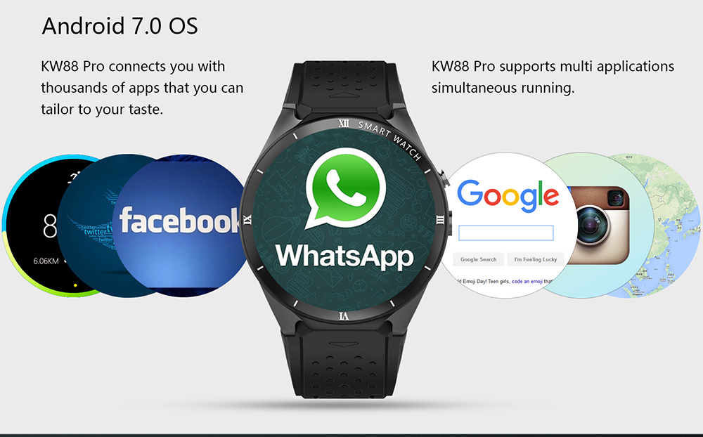 KingWear KW88 Pro 3G Smartwatch Phone 1.39 inch Android 7.0 MTK6580 Quad Core 1.3GHz 1GB RAM 16GB ROM Sedentary Reminder Bluetooth 4.0 350mAh Built-in KingWear KW88 Pro 3G Smartwatch Phone 1.39 inch Android 7.0 MTK6580 Quad Core 1.3GHz 1GB RAM 16GB ROM Sedentary Reminder Bluetooth 4.0 350mAh Built-in