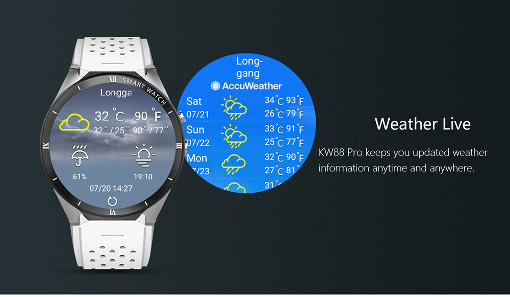 KingWear KW88 Pro 3G Smartwatch Phone 1.39 inch Android 7.0 MTK6580 Quad Core 1.3GHz 1GB RAM 16GB ROM Sedentary Reminder Bluetooth 4.0 350mAh Built-in KingWear KW88 Pro 3G Smartwatch Phone 1.39 inch Android 7.0 MTK6580 Quad Core 1.3GHz 1GB RAM 16GB ROM Sedentary Reminder Bluetooth 4.0 350mAh Built-in