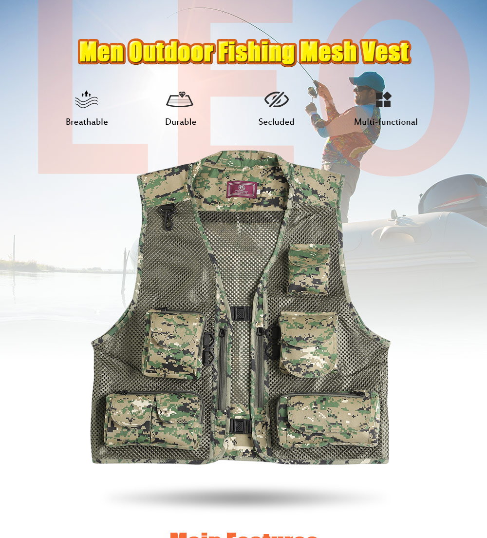 LEO 27913 - DC Outdoor Fishing Hunting Mesh Vest with Multiple Pockets