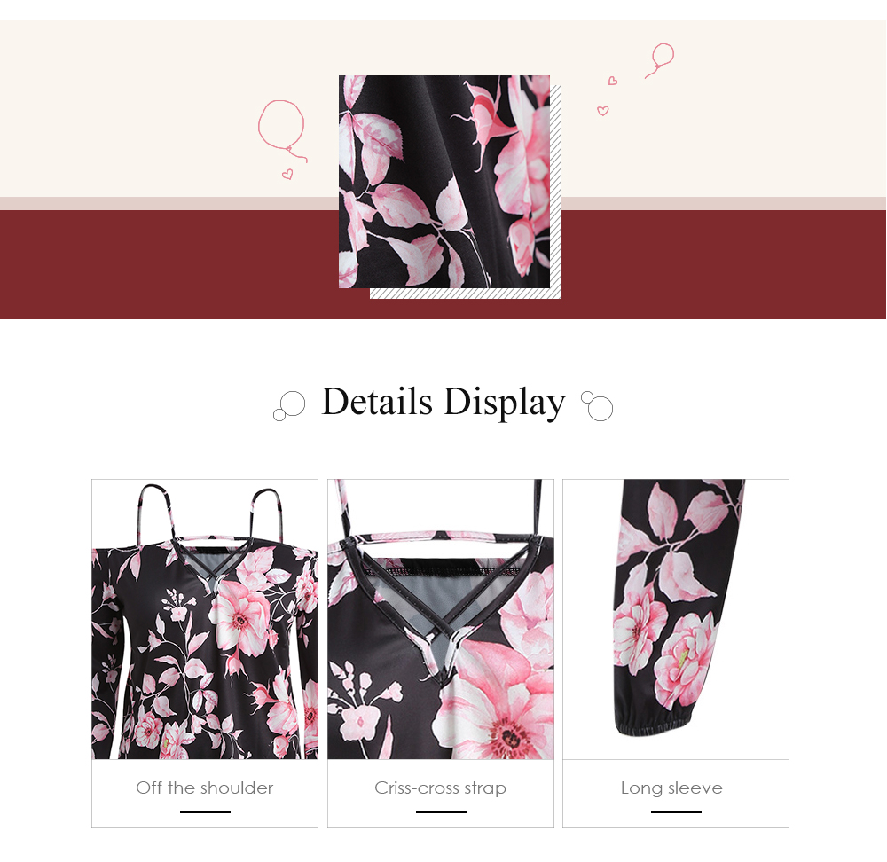Off The Shoulder Spaghetti Strap Cut Out Floral Print Plus Size Women Blouse Off The Shoulder Spaghetti Strap Cut Out Floral Print Plus Size Women Blouse
