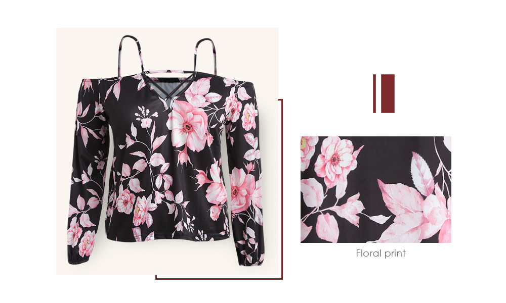 Off The Shoulder Spaghetti Strap Cut Out Floral Print Plus Size Women Blouse Off The Shoulder Spaghetti Strap Cut Out Floral Print Plus Size Women Blouse