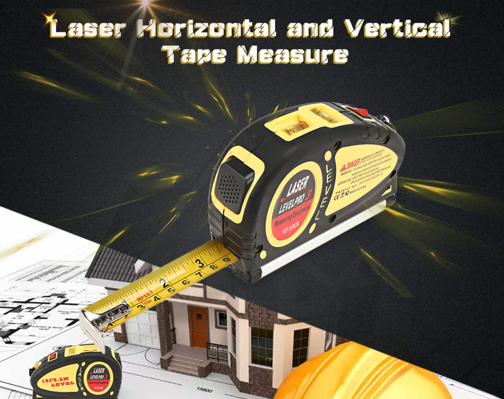 Multipurpose Laser Level Measuring 5.5m Standard and Metric Tape Ruler Tool Multipurpose Laser Level Measuring 5.5m Standard and Metric Tape Ruler Tool