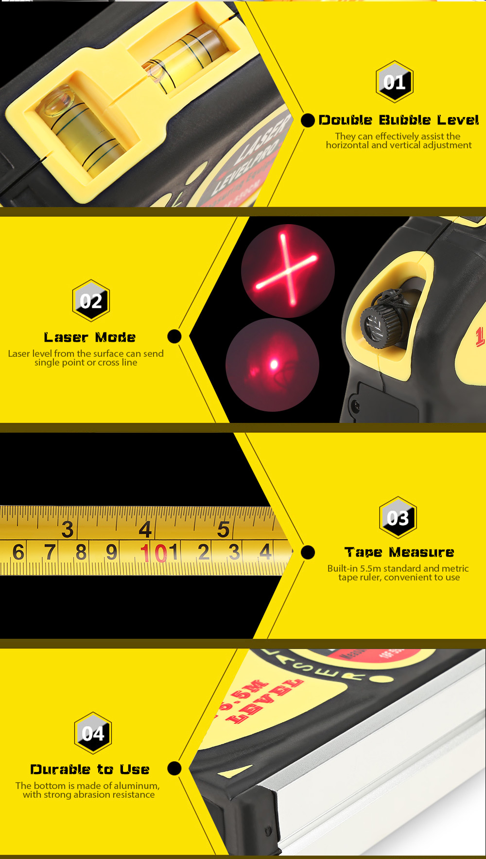 Multipurpose Laser Level Measuring 5.5m Standard and Metric Tape Ruler Tool Multipurpose Laser Level Measuring 5.5m Standard and Metric Tape Ruler Tool